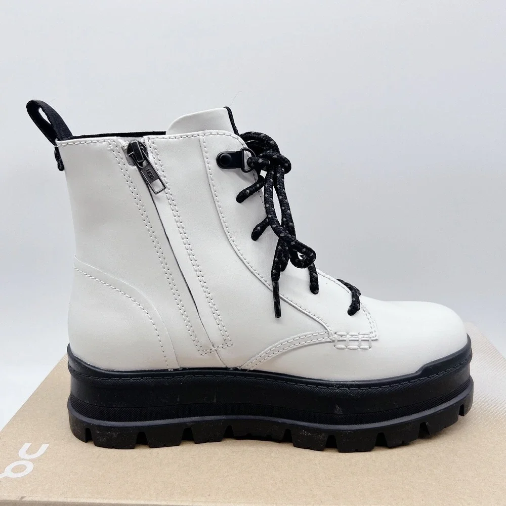 Ugg Sidnee Waterproof Platform Lace Up Combat Boots Shearling White Leather US 6 - Picture 10 of 14